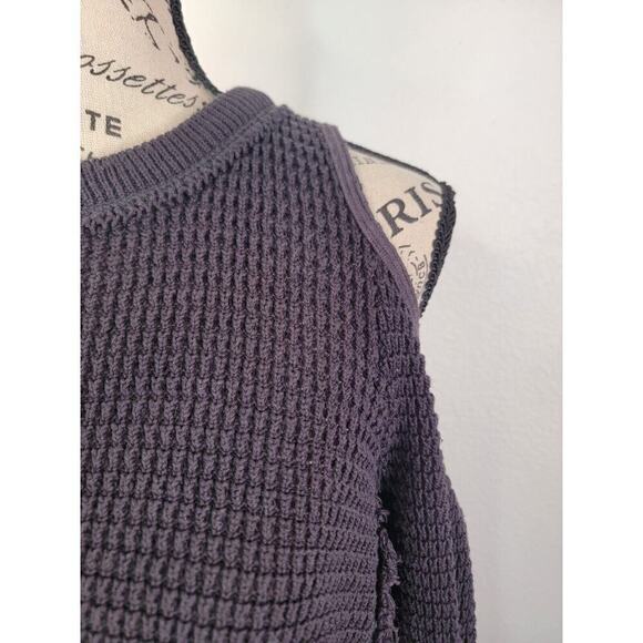 Free People Thermal Top XS Moonshine Cold Shoulder Sweater Grunge Distressed Hem - Picture 4 of 9